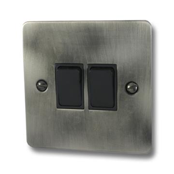 Flat Slate Effect Light Switch (2 Gang/Black Switches)